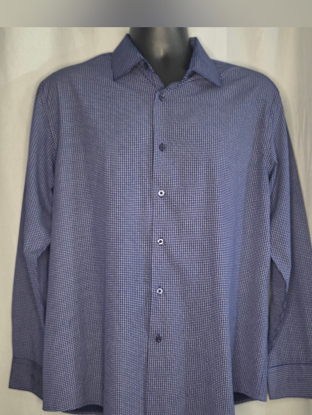 Jones New York Navy Blue Micro-Check Dress Shirt Men's Size Large